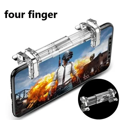 Four fingers Мобильный игровой контроллер для PUBG игра триггер Кнопка шутер смартфон стрельба игра огонь кнопка ключ L1R1 Консоль геймпад - Цвет: Four fingers