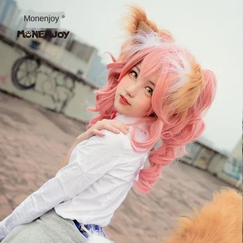 

Fate Grand Order Tamamo no Mae Pink Wavy Curly Ponytails Wig Cosplay Costume Fate Extra Heat Resistant Hair Women Cosplay Wigs