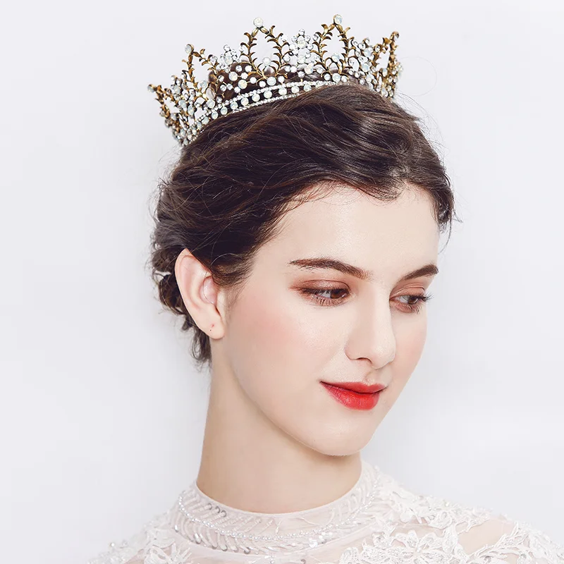 Новая круглая свадебная корона FUN BEAUTY инкрустированная Цирконом в стиле барокко