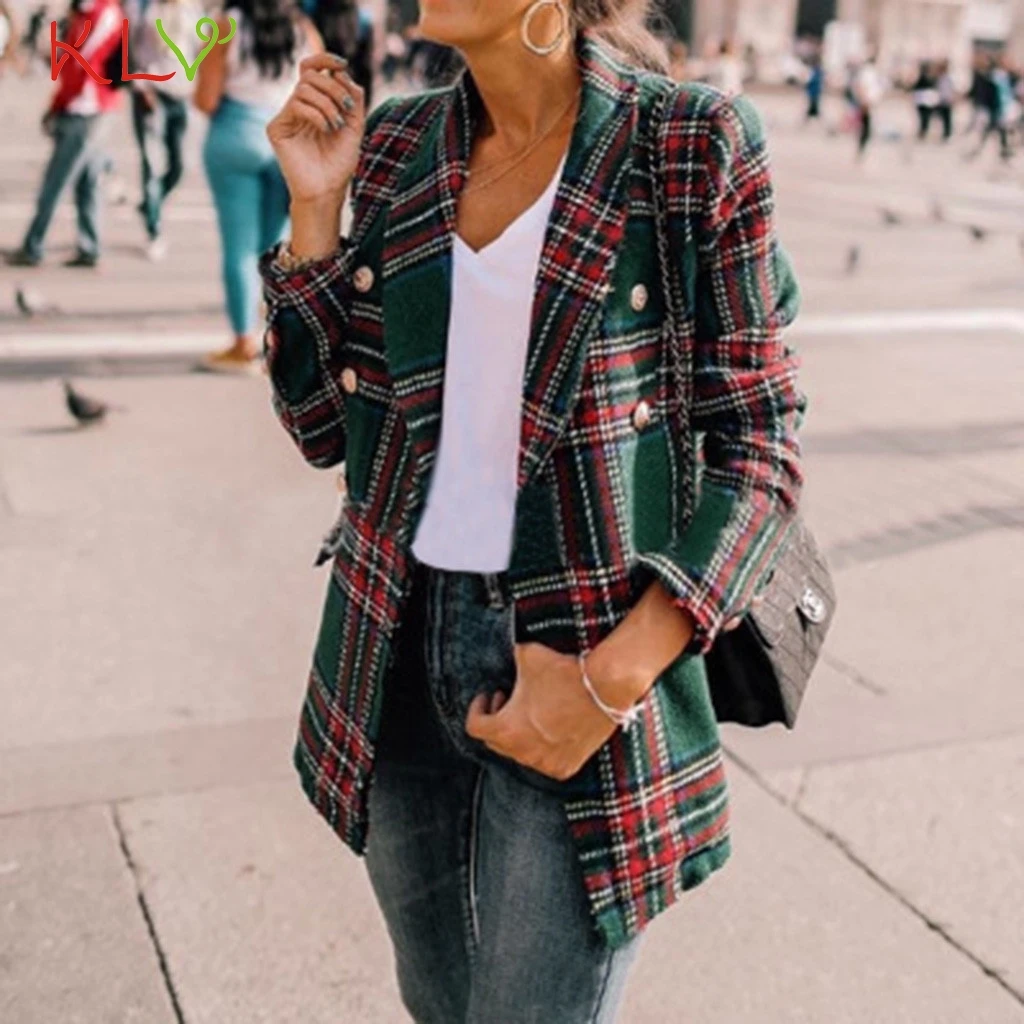 

Women Jacket Plaid Lapel Woolen Long Sleeve Suit Winter Fall Windbreaker Plus Size 2019 Overwear Casaco Feminino Girl Coats 19Ag