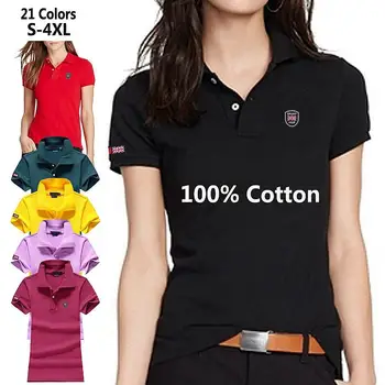 Cotton high quality summer s xl womens polos shirts casual ladies short sleeve lapel tees