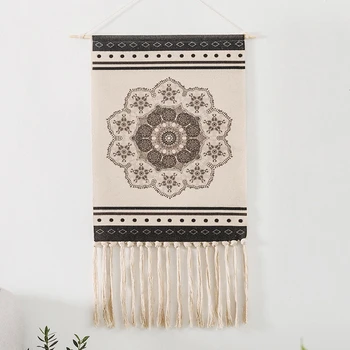 

New Hand-knitted Tassel Tapestry Fashion Geometric Mandala Pattern Wall Hanging Muslim Tapestries Art Hanging Cloth Home Decor