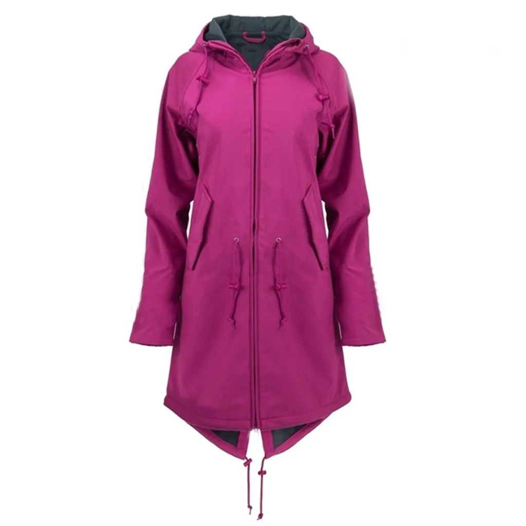 Ветровка 2019Top Женская однотонная дождевая куртка худи для улицы водонепроницаемое пальто ветрозащитное длинное пальто