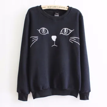 

2019 Fashion Long Sleeve Women Harajuku Pullovers Casual Loose Cartoon Cat Print Tops Women Autumn Winter Sweatshirt