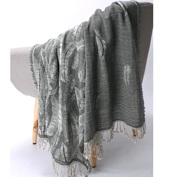 

Autumn Thick Women Imitation Cashmere Pashmina Beads Shawls Oversize Echarpes Scarf Handmade High Quality Cachecol Feminino