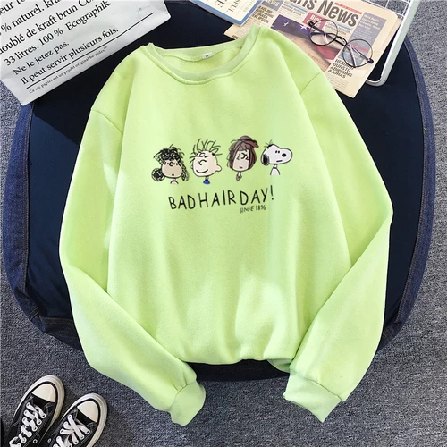 Light Green День плохой прически мультфильм толстовки Женская одежда негабаритный свитер Топ Femme осень зима мультфильм Harajuku тройник для женщин - Цвет: Light Green