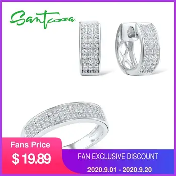 

SANTUZZA Jewelry Sets For Women White Cubic Zirconia Jewelry Set Ring Earrings Pure 925 Sterling Silver Fashion Jewelry Set