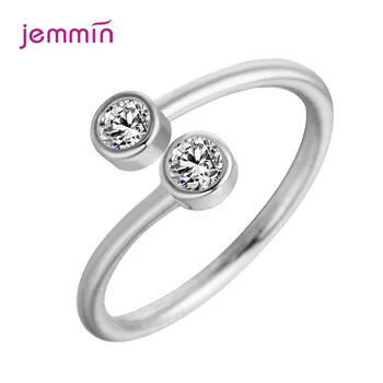 

2020 Promotion Bijoux Femme Simple Resizable 925 Sterling Silver Double Cubic Zirconia Rings For Women Jewelry Accessories Anel