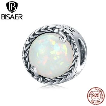 

BISAER 925 Sterling Silver Opal Round Charms Vintage Vines Beads Pendant Fit Bracelet Necklace DIY Jewelry Making ECC1576