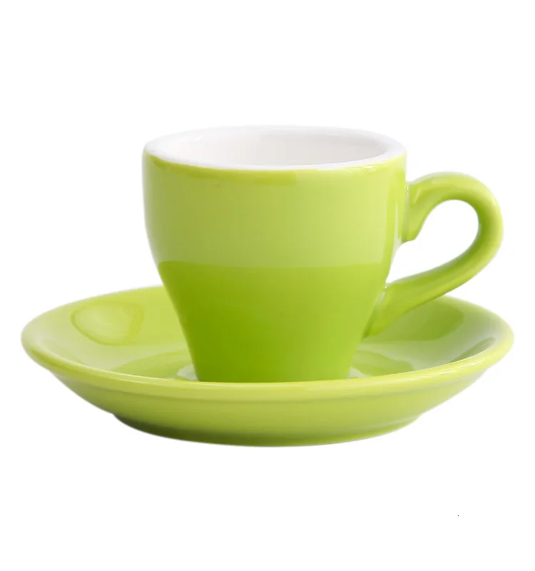 80cc цвет Макарон эспрессо ЧЕРНЫЙ Итальянский кофе чашки и наборы блюдец Demitasse Tasse кафе Xicara капучино кружка Koffie Kopjes - Цвет: Fruit Green 80cc