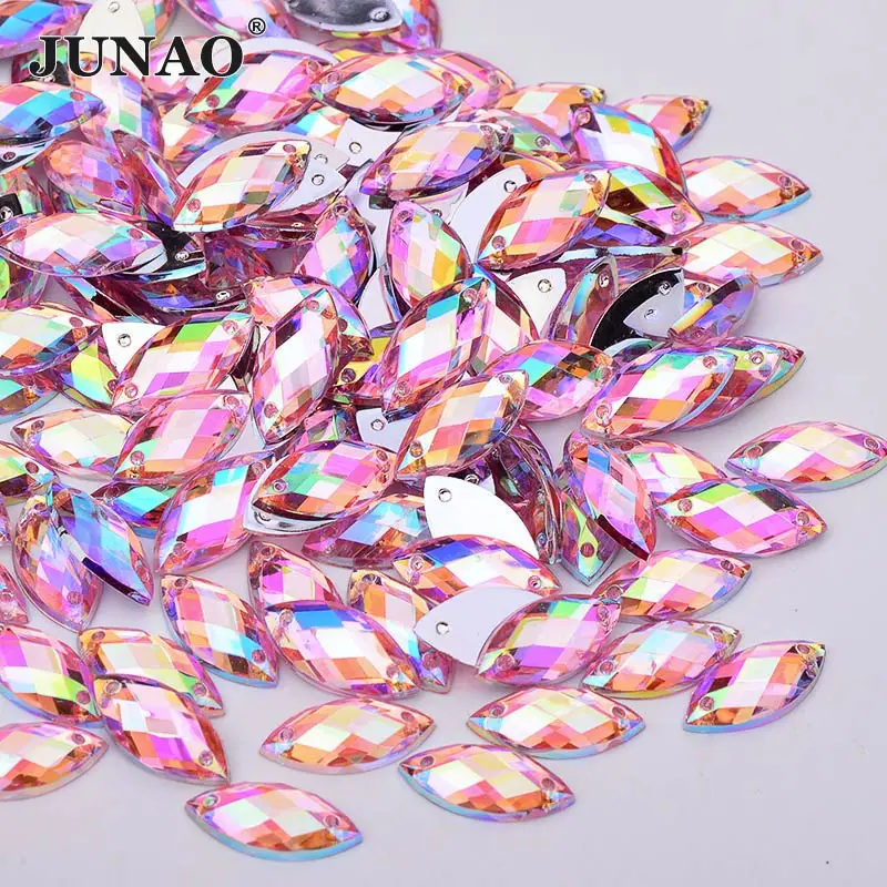 100Pc 7*15mm Sewing Crystal AB Rhinestone Flatback Acrylic Stones Applique For Needlework