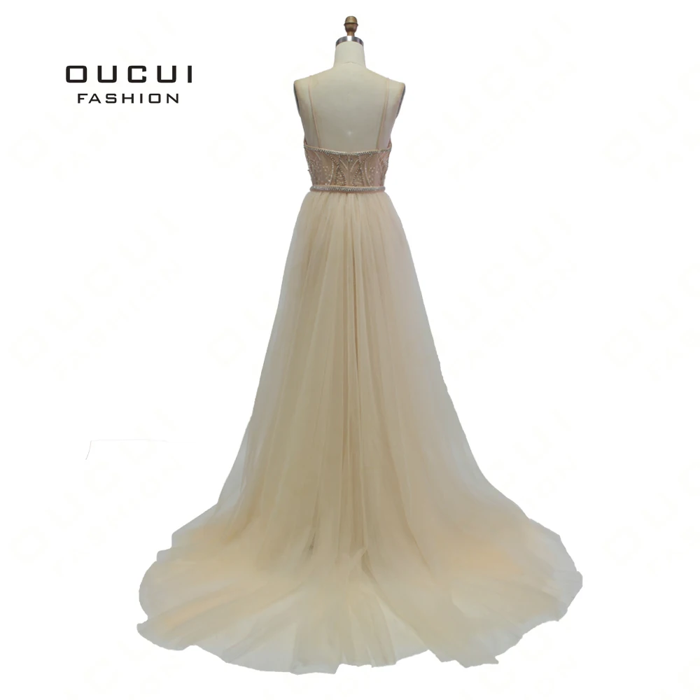 Дубай роскошные сексуальные вечерние платья Длинные милое жемчужное Кристальное обнаженное белое вечернее платье с открытой спиной Русалка OL103332