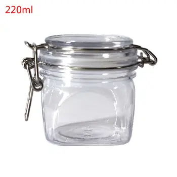 

220ML Plastic Square Clip Top Storage Jar With Airtight Seal Lid Kitchen Food Container Tableware Preserving Cosmetic Cream Orga