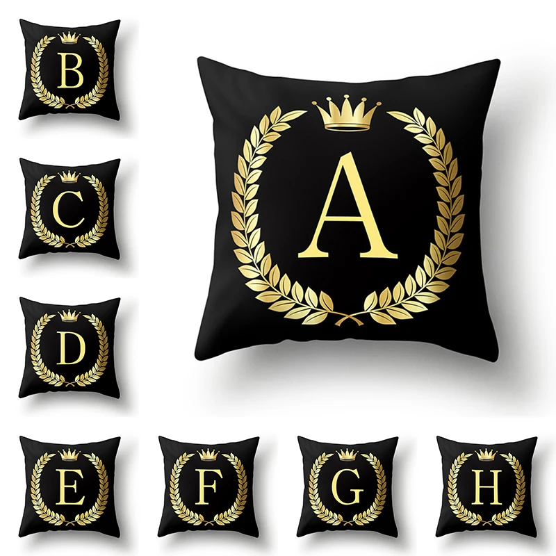 

SILIKOLOVE 45*45cm Black Gold Bronzing Letter Pillow Cases Home Pillowcases Decorative Throw Pillows Covers yastık kılıfı