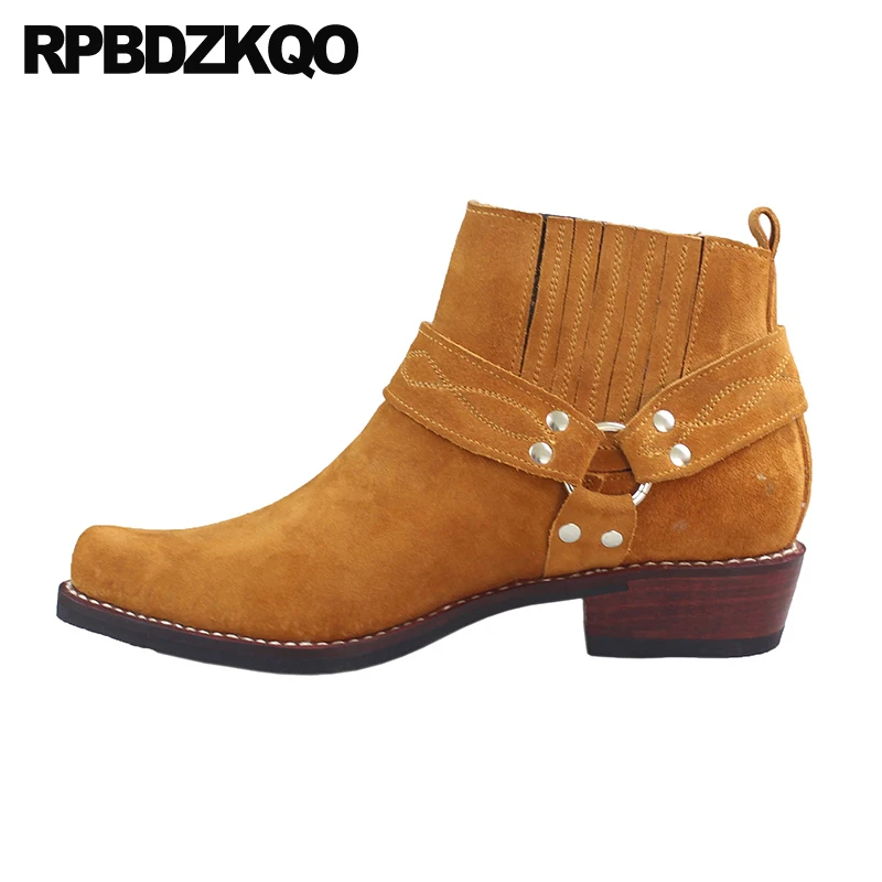 Мужские ботинки с квадратным носком коричневые замшевые ремешком на