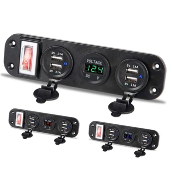 

Car Boat Truck DC 12V 24V 4 USB Charger Adapter LED Voltmeter With Switch Panel qyh