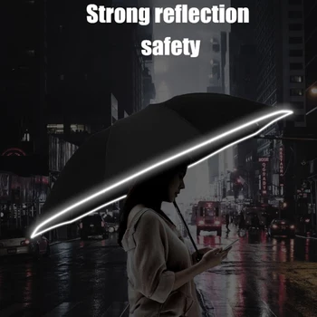 

Automatic Umbrella With Reflective Stripe Reverse Led Light Umbrella Three Folding Inverted 10 Ribs Windproof Umbrellas Travel