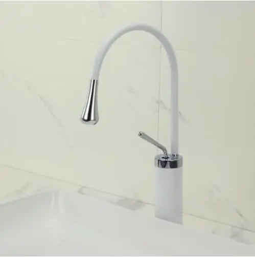 white chrome long Vidric White or Black Bathroom Basin Faucet Hot and Cold Single Handle Lavatory Mixer Tap Brass Material North Europe Style - Цвет: white chrome long