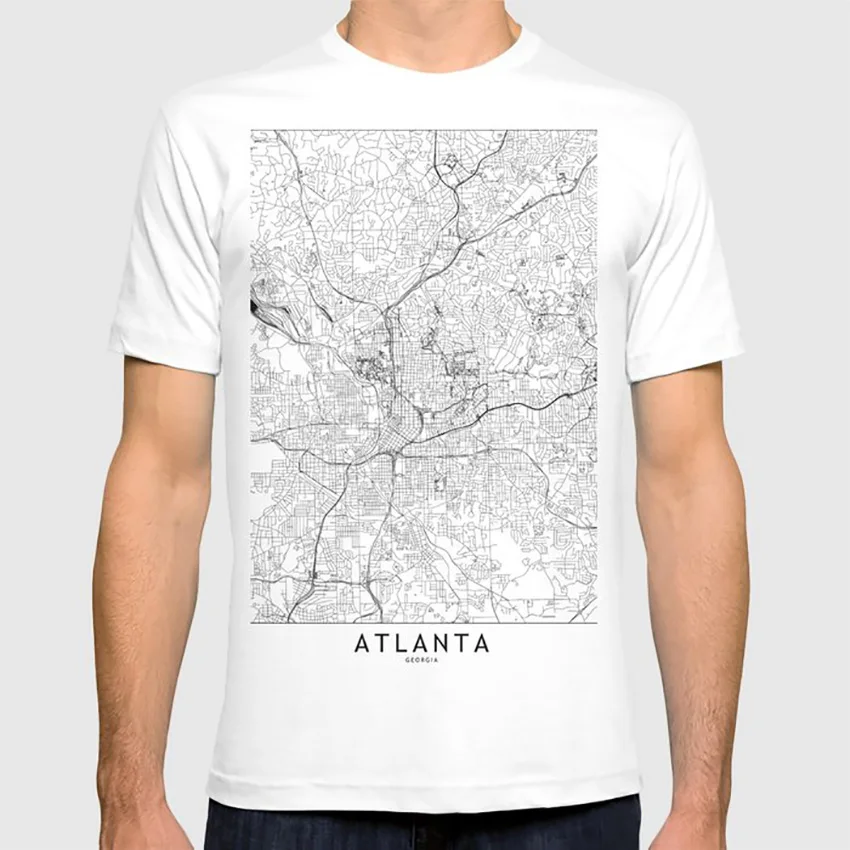 Белая футболка с картой в стиле «Atlanta city Card», простой современный дизайн, Минималистичная абстрактная линия
