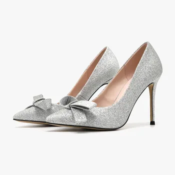 

Pumps Women High Heel Shoes 2020 Spring New Style Bling Pointed-Toe Butterfly Shallow Mouth Fashion Women Shoes