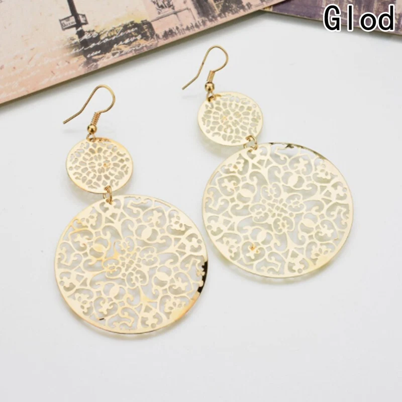 

2019 New Fashion Minimalist Openwork Round Circle Disc Drop Earrings For Women