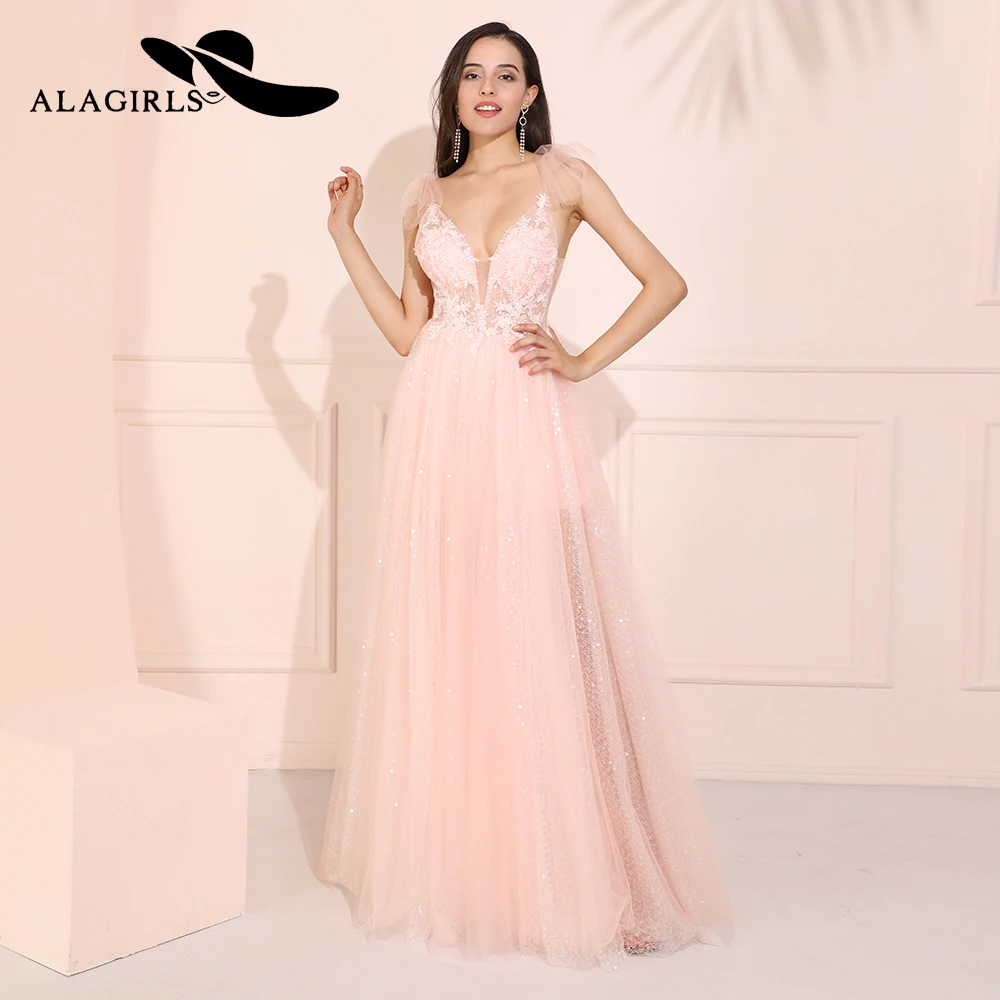

2020 New Fashion A-Line Sleeveless Pink Prom Dress Long V-Neck Backless Party Dresses with split Plus Size Dress Vestido