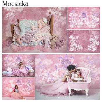 

Pink Floral Abstract Texture Portrait Backdrop Castle Wonderland White Flowers Kids Adults Birthday Photo Background Photocall