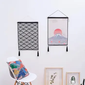 

Japanese tapestry fish scales Cat and donkey drawn fish Fabric Lucky cat mount Fuji decoration picture