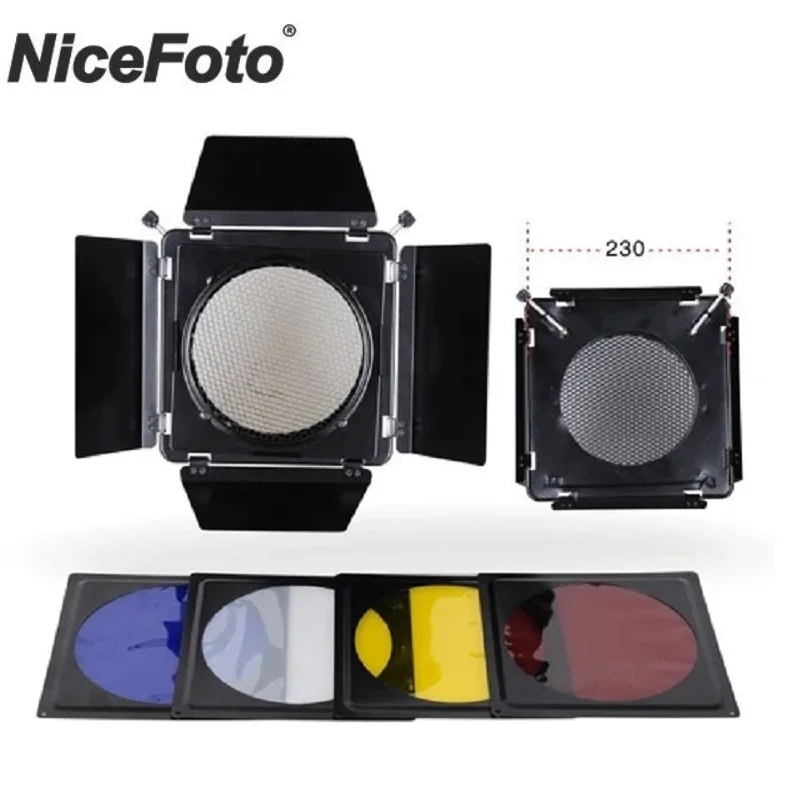 NiceFoto SN-12 Studio Flash Accessories Elinchrom Barn Door Filter Kits for Elinchrom Standard Reflector Standard Hood (Φ230mm)