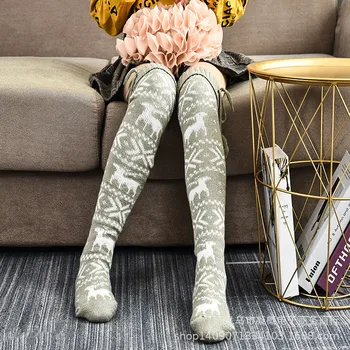 

Women Knitted Stocking Warm Winter Fall Long Socks Over-knee Christmas Pile with Fur Ball Decoration Female Clothing Accessories