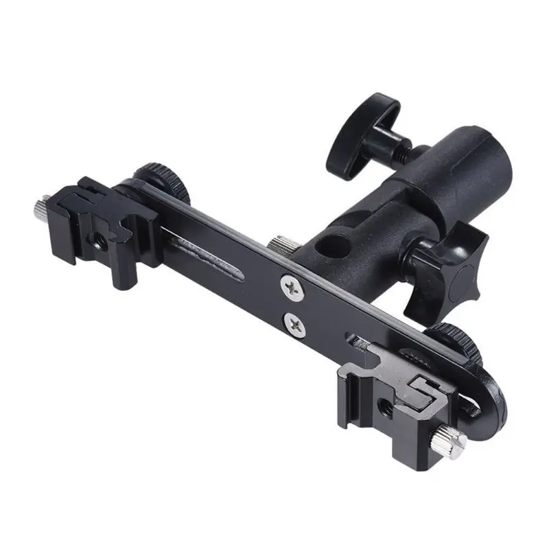 Double Hot Shoe Flash Umbrella Holder Light Stand for Photo Video DSLR Camera