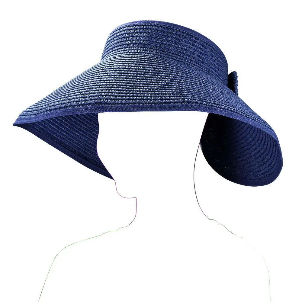 Dark Blue Женский солнцезащитный козырек рулонный складной женская летняя сумка для пляжа соломенный с широкими полями шляпа пляжные кепки - Цвет: Dark Blue