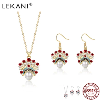 

LEKANI Jewelry Set Chinese Style Peking Opera Facebooks Series 925 Sterling Silver Inlaid Pearls With Gem Earrings And Necklace