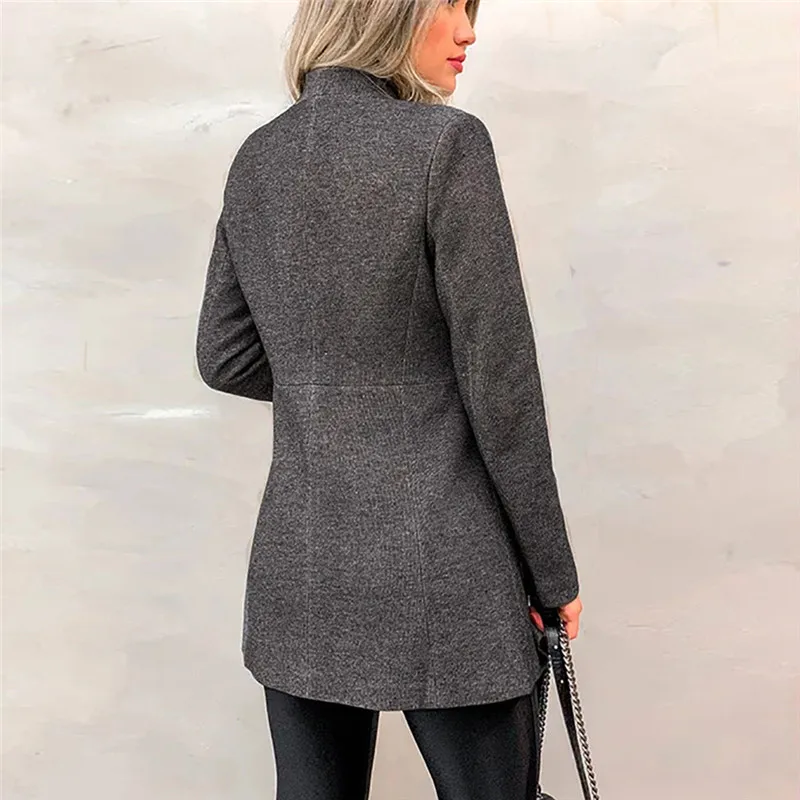 Женский свитер женский однотонный OL стиль длинный рукав Блейзер элегантный тонкий костюм шерстяное пальто Женская куртка пальто женский