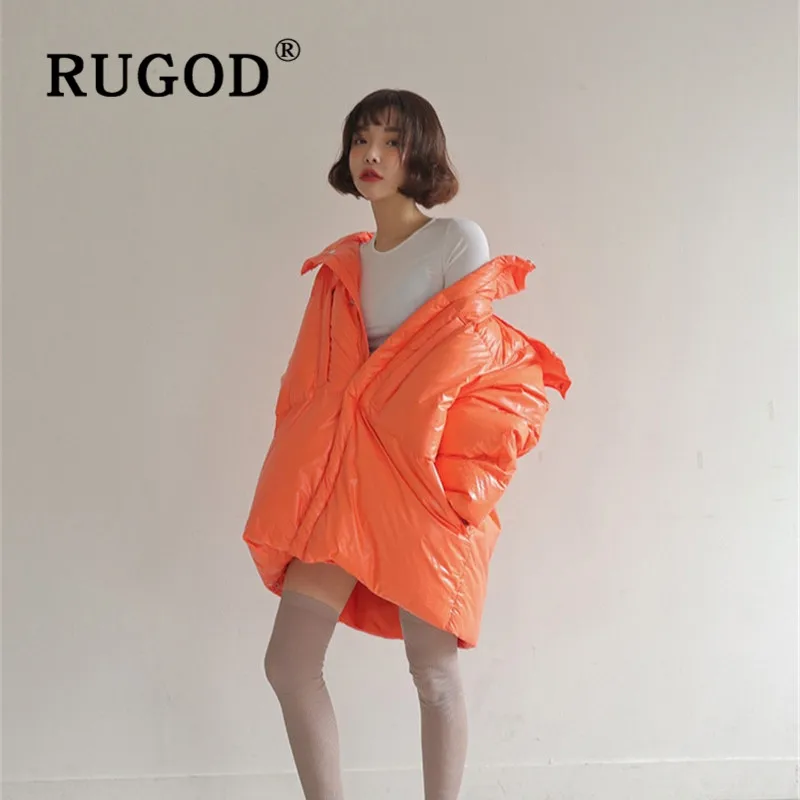 RUGOD плотное теплое длинное зимнее оранжевое пальто для женщин водолазка размера плюс элегантное пальто Дамская мода
