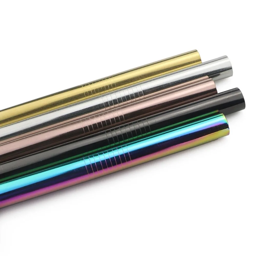 Set of 2 Reusable Extra-Wide Stainless Steel Straws with Cleaning Brush