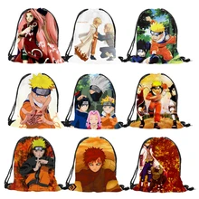 Popular série personagem comic naruto imprime drawstring mochila feminina meninos casual poliéster esporte ginásio sacos de ombro(China)