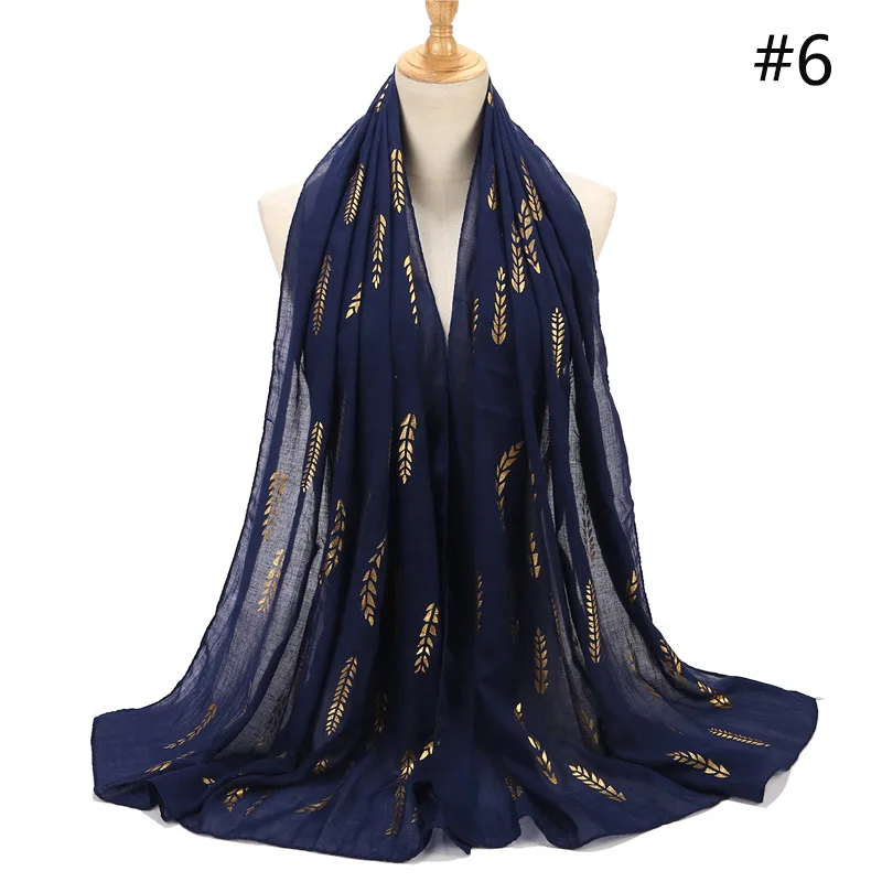 6 Модный 18 цветов женский шарф из хлопка и льна шаль Хиджаб 75*180 см Золотое Тиснение пшеничный узор Пашмина шарф Мусульманский хиджабы - Цвет: 6