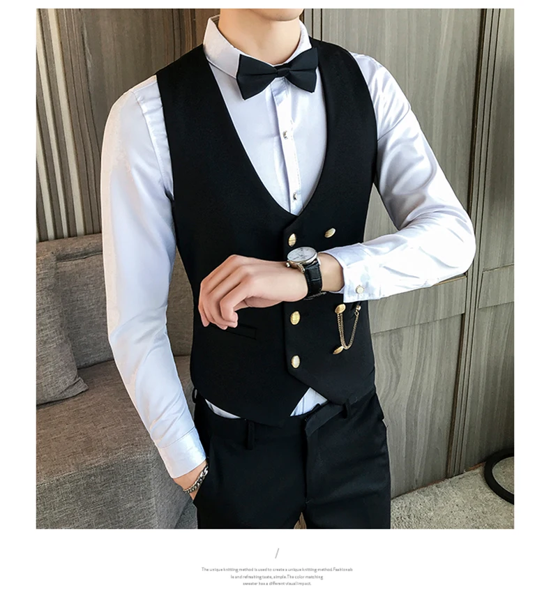 Fashion Men suit Vest Black Gray Navy Blue Men V-neck Vests Slim Design Business Banquet Men Vest Double-breasted Size 4XL 5XL