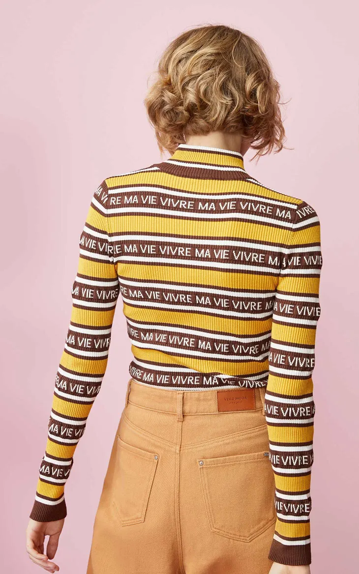 Vero Moda Новинка с буквенным принтом в полоску с ложным вырезом облегающий вязаный | 319324548