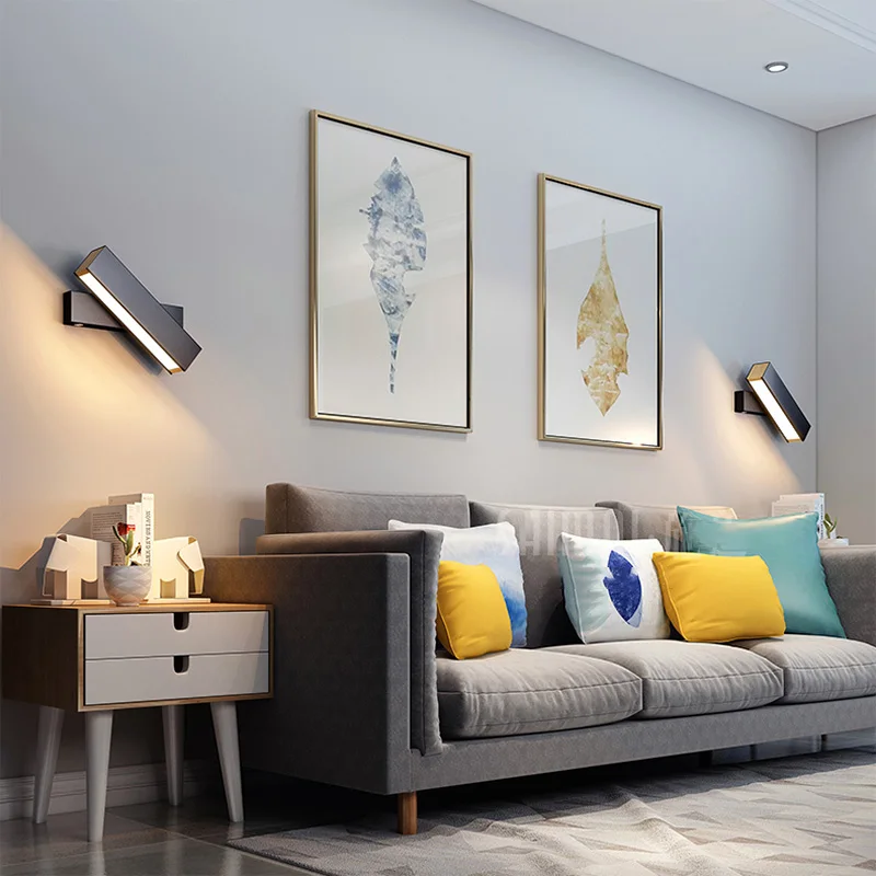 LED wall lamp Nordic bedroom bedside light rotating living room corridor  staircase aisle study background wall black sidelight