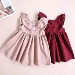 ZSIIBO/детская одежда; платье для девочек в европейском и американском стиле; однотонное плиссированное платье принцессы без рукавов с бантом