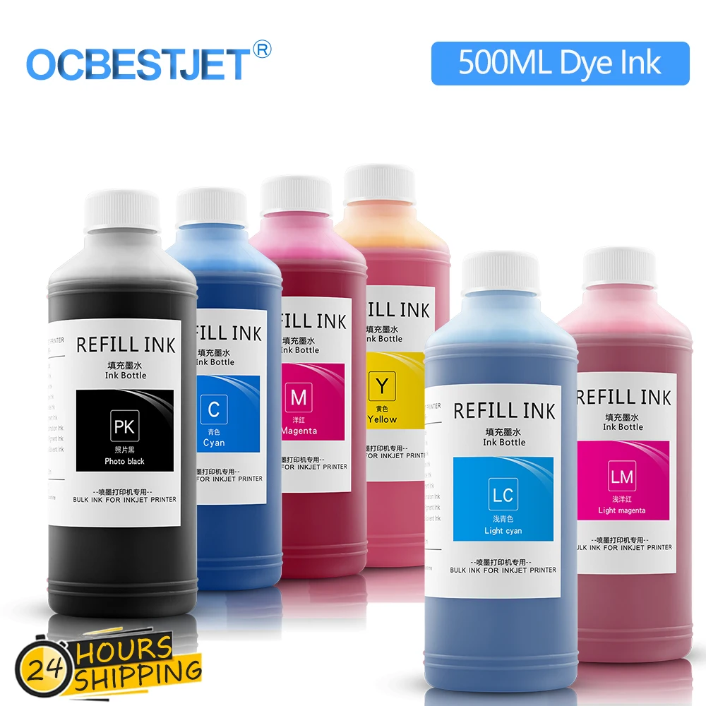 6X500ml-Refill-Dye-Ink-For-Epson-L210-L392-L396-L800-L805-Stylus-1390 ...