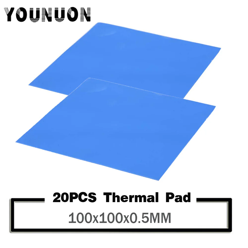 20PCS YOUNUON 100mm*100mm*0.5mm Thermal Pad GPU CPU Heatsink Cooling Conductive Silicone Pad 100x100x0.5mm 0.5mm thickness