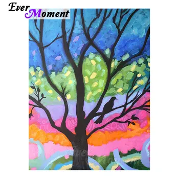 

Ever Moment Diamond Painting Tree Bird Colorful Sky Full Square Resin Drills Diamond Embroidery Kit Handicrafts Home Decor 4Y186