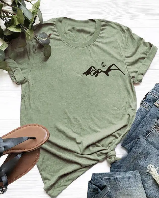 light green black wo Футболка с рисунком горы, Пешие прогулки, кемпинг, природа, женская летняя футболка с коротким рукавом, футболка Harajuku tumblr, большие размеры, Прямая поставка - Цвет: light green black wo