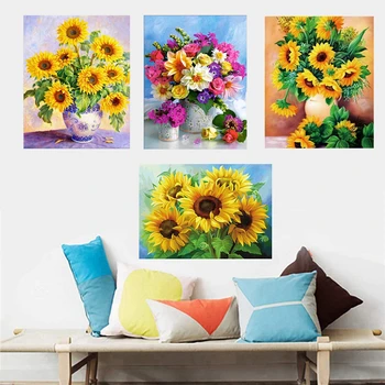 

5D Diamond Painting Sunflower Pattern Full Diamond Embroidery Kit Round Rhinestones Mosaic Home Decor 4 Styles Handmade Gifts