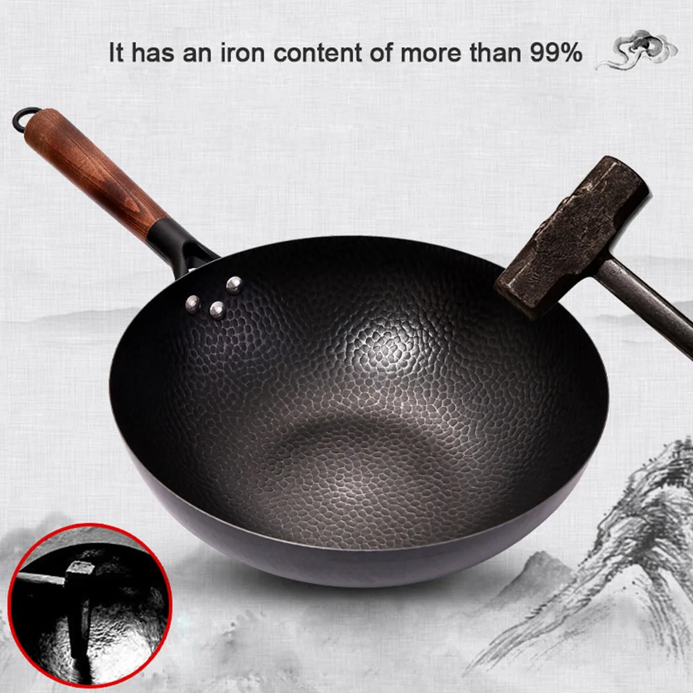 Chinese Style Frying Pan Highend Home Nonstick 32cm Wooden Handle