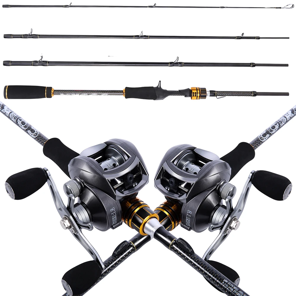 

Sougayilang 4 Sections Fishing Lure Rod and Baitcasting Reel Combo Carbon Spinning Pole Casting Fishing Wheel Set 1.8m 2.1m 2.4m