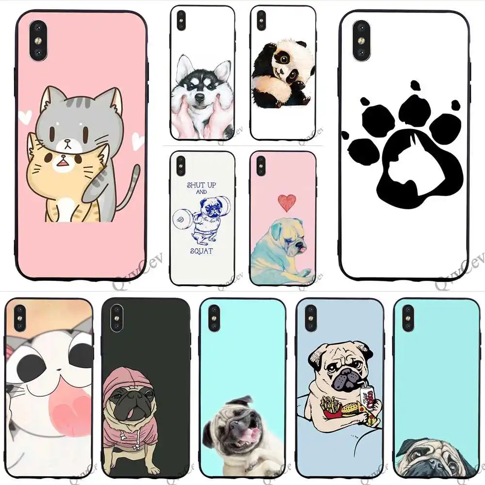 

Protective Pug Dog cat Design Phone Cover for iPhone 8 Plus Case 6 6S XR Xs Max X 7 5S 5 SE Covers